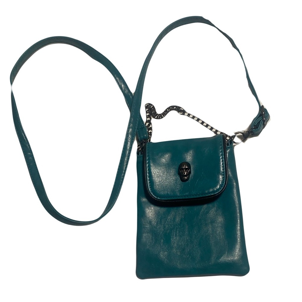 Teal Faux Leather Crossbody Skull and Chain Purse